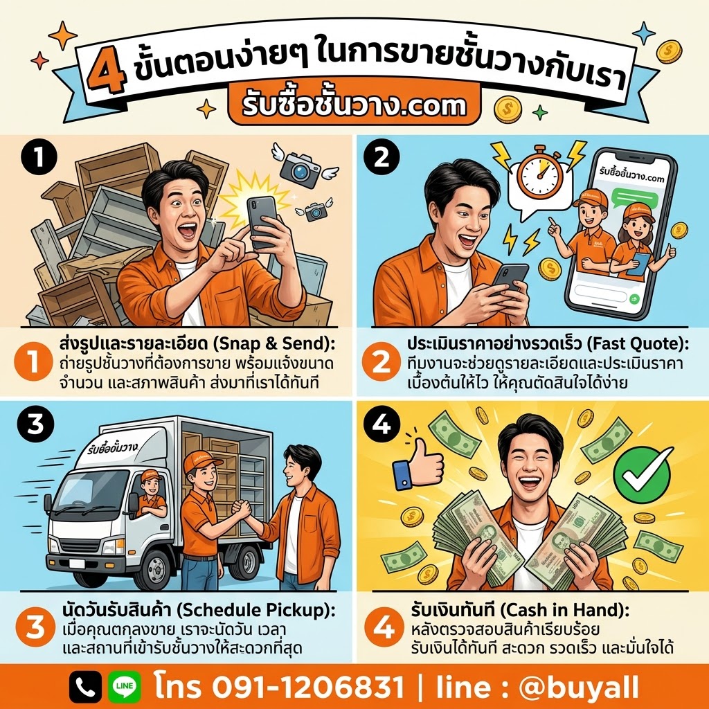 4 ขั้นตอนง่าย ๆ ในการขายชั้นวางกับเรา รับซื้อชั้นวาง.com